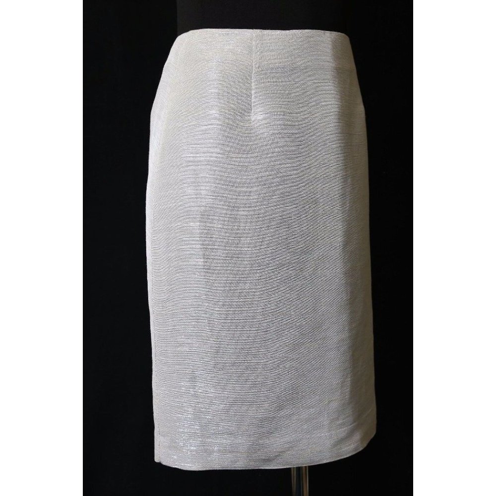 Jon by Teri Jon Metallic Silver Straight Textured Pencil Skirt 2 - Picture 2 of 9